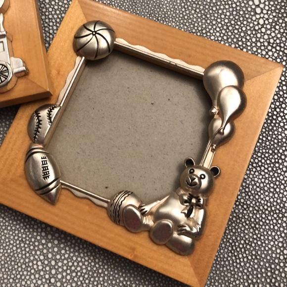 BABY 2 Picture Frames Silver Plated Wood Frame Hand Polished Lacquered 3.5”x3.5” - Picture 3 of 6
